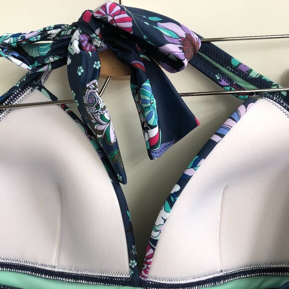 Jessica Simpson Swim Floral V Neck Tankini Navy Purple Blue White Size M - Picture 9 of 11